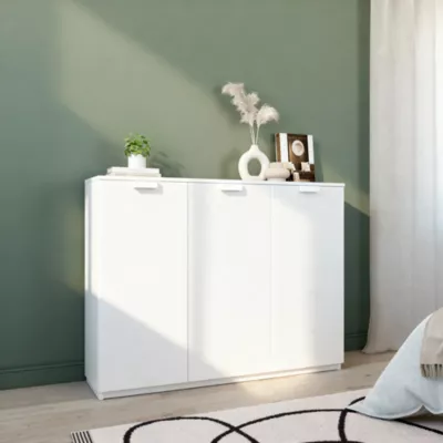 Buffet blanc 9 cases 3 portes GoodHome Atomia H. 112,5 x L. 150 x P. 37 cm