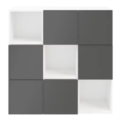 Étagère semi ouverte 9 cases blanche avec 6 portes anthracite mates GoodHome Atomia H. 112,5 x L. 112,5 x P. 37 cm