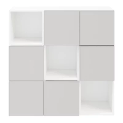 Étagère semi ouverte 9 cases blanche avec 6 portes grises claires mates GoodHome Atomia H. 112,5 x L. 112,5 x P. 37 cm