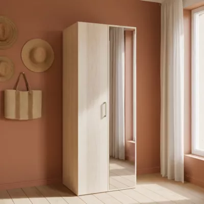 Armoire penderie effet chêne portes battantes miroir et effet chêne GoodHome Atomia H. 187,5 x L. 75 x P. 60 cm