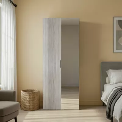 Armoire penderie effet chêne grisé portes battantes miroir et effet chêne grisé GoodHome Atomia H. 187,5 x L. 75 x P. 60 cm