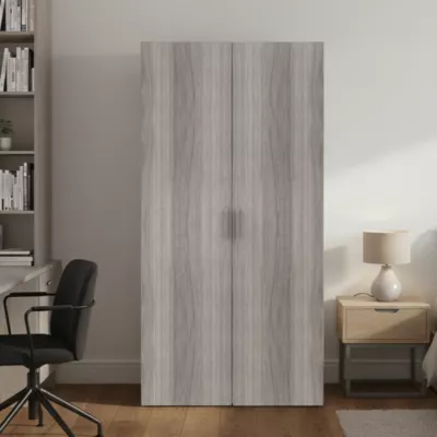 Armoire penderie portes battantes effet chêne grisé avec 6 étagères GoodHome Atomia H. 187,5 x L. 100 x P. 60 cm