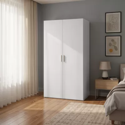 Armoire penderie portes battantes blanches avec 6 étagères GoodHome Atomia H. 187,5 x L. 100 x P. 60 cm