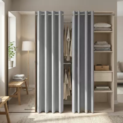 Dressing avec rideau et porte miroir effet chêne GoodHome Atomia H. 187,5 x L. 200 x P. 45 cm