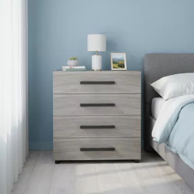 Commode sur pieds effet chêne grisé 4 tiroirs GoodHome Atomia H. 80 x L. 75 x P. 45 cm