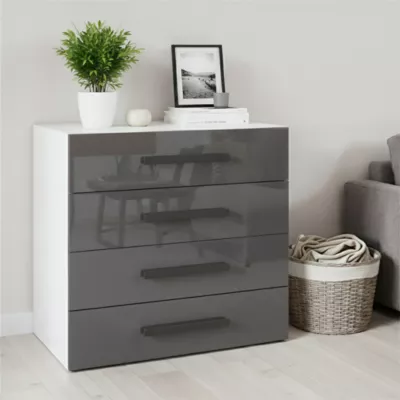 Commode blanche et anthracite brillant 4 tiroirs GoodHome Atomia H. 75 x L. 75 x P. 47 cm