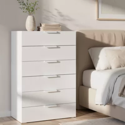 Commode blanche 6 tiroirs GoodHome Atomia H. 112,5 x L. 75 x P. 45 cm