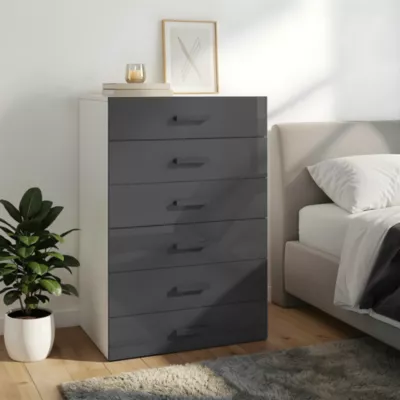 Commode blanche et anthracite brillant 6 tiroirs GoodHome Atomia H. 112,5 x L. 75 x P. 47 cm