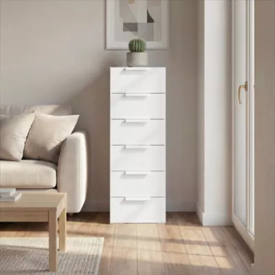 Commode blanche 6 tiroirs GoodHome Atomia H. 112,5 x L. 37,5 x P. 45 cm