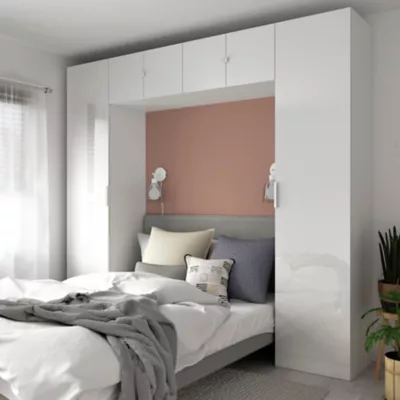 Ensemble en arche colonnes portes battantes et caissons suspendus blancs GoodHome Atomia H. 225 x L. 250 x P. 47 cm