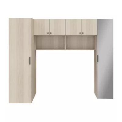 Ensemble de colonnes et caissons suspendus avec porte battante effet chêne et miroir GoodHome Atomia H. 187,5 x L. 250 x P. 60 cm