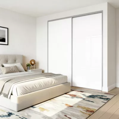 Portes de placard coulissantes 2 vantaux panneaux blancs brillants GoodHome Atomia H. 225 x L. 150 x ép. 5,5 cm