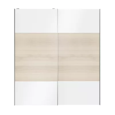 Portes de placard coulissantes 2 vantaux panneaux blancs brillants et effet chêne GoodHome Atomia H. 225 x L. 200 x ép. 5,5 cm