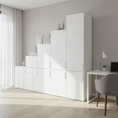 Ensemble d’armoires portes battantes sous pente et/ou comble blanches GoodHome Atomia H. 225 x L. 250 x P. 60 cm
