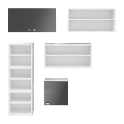 Ensemble de meubles de rangement muraux blancs avec portes anthracite brillant GoodHome Atomia P. 22 cm