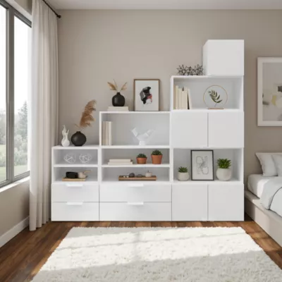 Ensemble de meubles de rangement sous pente et/ou comble blancs brillants GoodHome Atomia H. 187,5 x L. 187,5 x P. 35 cm