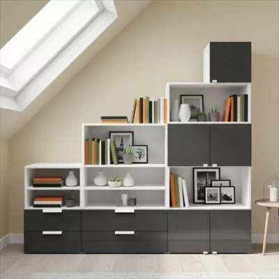 Ensemble de meubles de rangement sous pente et/ou comble blancs et anthracite brillant GoodHome Atomia H. 187,5 x L. 187,5 x P. 35 cm