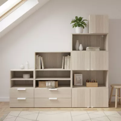 Ensemble de meubles de rangement sous pente et/ou comble effet chêne GoodHome Atomia H. 187,5 x L. 187,5 x P. 37 cm