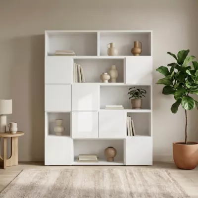 Étagère semi ouverte blanche brillante GoodHome Atomia H. 187,5 x L. 150 x P. 37 cm