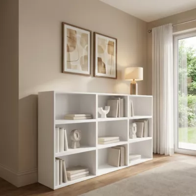 Buffet ouvert blanc 9 cases GoodHome Atomia H. 112,5 x L. 225 x P. 35 cm