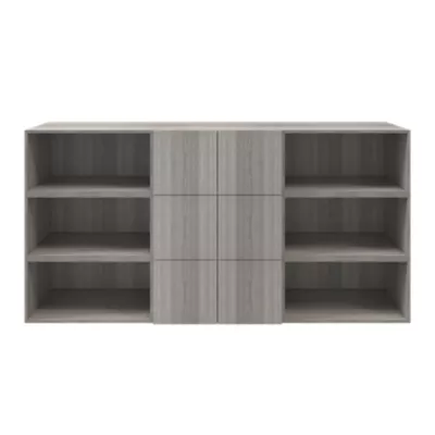 Buffet semi ouvert effet chêne grisé 9 cases 6 portes GoodHome Atomia H. 112,5 x L. 225 x P. 37 cm