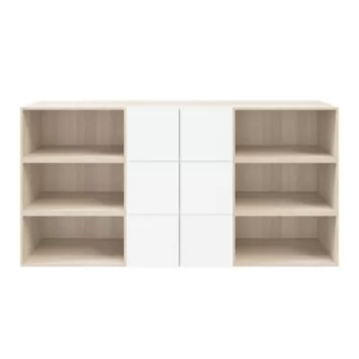 Buffet semi ouvert effet chêne 9 cases 6 portes blanches mates GoodHome Atomia H. 112,5 x L. 225 x P. 37 cm