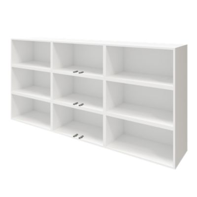 Buffet semi ouvert blanc 9 cases 6 portes grises claires mates GoodHome Atomia H. 112,5 x L. 225 x P. 37 cm
