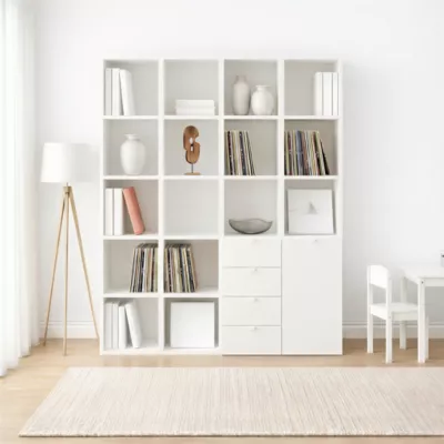 Étagère bibliothèque avec tiroirs et porte blanche brillante GoodHome Atomia H. 187,5 x L. 150 x P. 37 cm