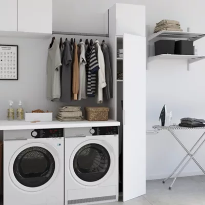 Colonne de rangement blanche GoodHome Atomia avec portes battantes H. 187,5 x L. 37,5 x P. 47 cm