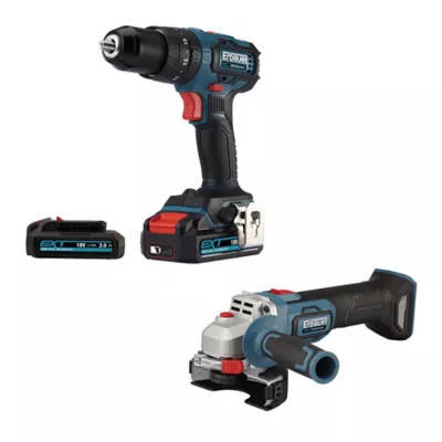 Perceuse visseuse à percussion sans fil ECD18-Li-2 + Meuleuse sans fil brushless EAG18- 115 mm Erbauer