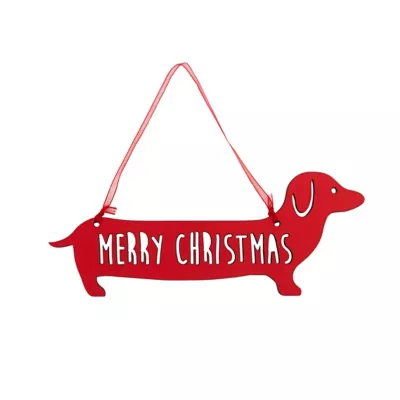 Pancarte Joyeux noël chien teckel 16 cm en bois