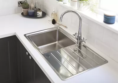 Évier à encastrer en inox 1 bac avec égouttoir, L.86 x P.50 cm, Cooke & Lewis Apollonia
