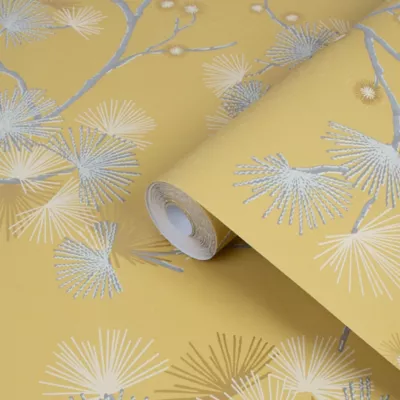 Papier peint vinyle sur intissé motif floral asiatique GoodHome ocre