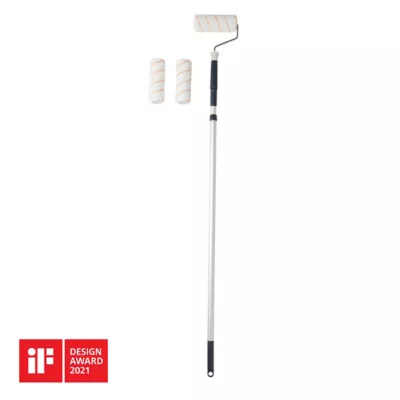 Lot rouleau mur et plafond GoodHome 180mm + 2 manchons + Perche téléscopique extensible 2m
