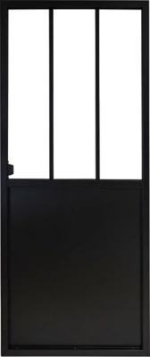 Porte coulissante Atelier noire 3 vitrages H.204 x l.83 cm