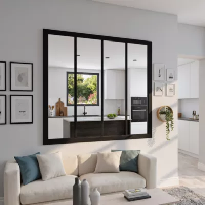 Verrière acier noir 4 vitrages transparents H 105 X L 109 cm
