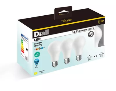 Lot 3 ampoules LED à filament dépolie GLS E27 1521lm 10.5W = 100W Ø7cm IPX4 Diall blanc neutre