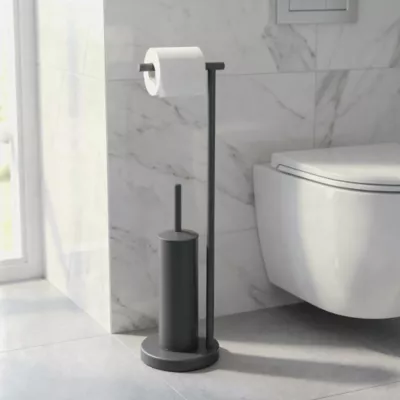 Serviteur WC GoodHome Elland en acier coloris ébène l.19 x P.19 x H.68,5 cm