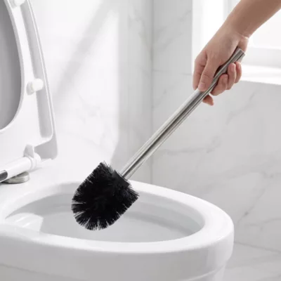 Brosse WC manche acier inoxydable brosse en polypropylène noire Ø7,5 x H.33 cm