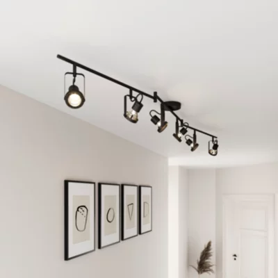 Réglette spot 6 lumières GU10 5W GoodHome Chaman noir mat L.180 x L.12 x H.21 cm