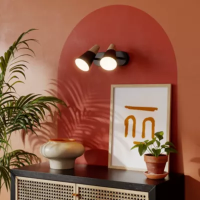 Réglette spot 2 lumières E14 5W GoodHome Arraqis noir mat L.22 x L.21 x H.8 cm