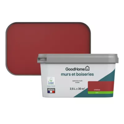 Peinture intérieure couleur Murs et boiseries GoodHome Chelsea rouge satin 2,5L