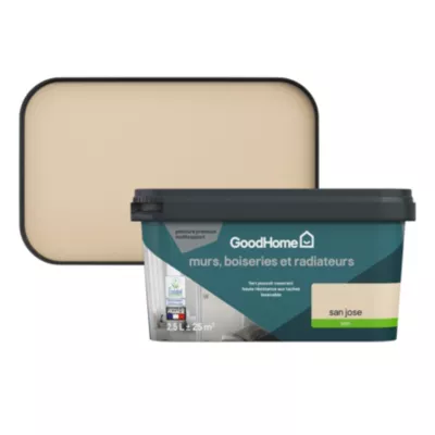 Peinture intérieure couleur murs, boiseries et radiateurs GoodHome San Jose satin beige 2,5L