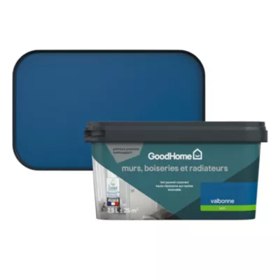 Peinture intérieure couleur murs, boiseries et radiateurs GoodHome Valbonne satin bleu 2,5L