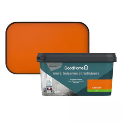 Peinture intérieure couleur murs, boiseries et radiateurs GoodHome satin valencia orange 2.5L