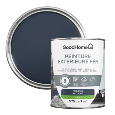 Peinture extérieure fer anti-rouille GoodHome RAL 5003 bleu narbonne satin 0.75L
