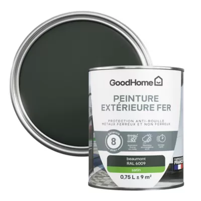 Peinture extérieure fer anti-rouille GoodHome RAL 6009 vert beaumont satin 0.75L