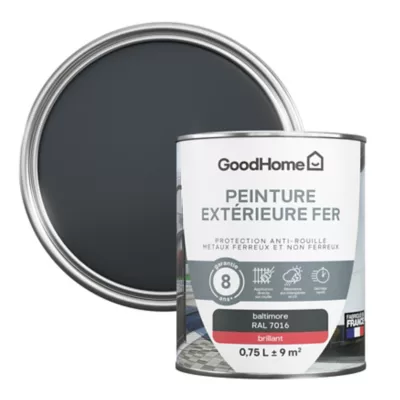 Peinture extérieure fer anti-rouille GoodHome RAL 7016 gris baltimore brillant 0.75L
