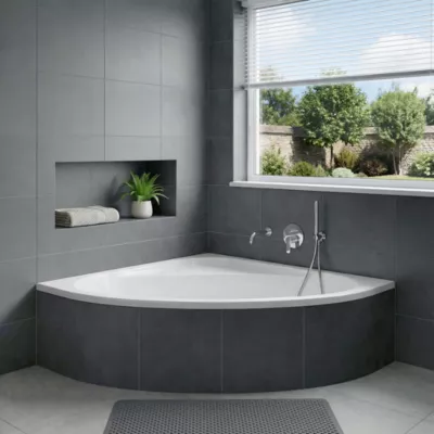 Baignoire d'angle en acrylique L.140 x l.140 cm blanc, Cavally