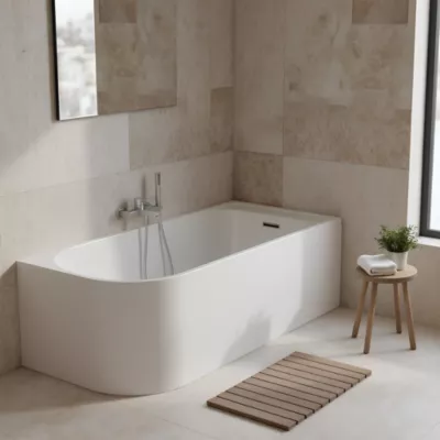 Baignoire adossée pour angle droit 160x75 cm Oguta blanc